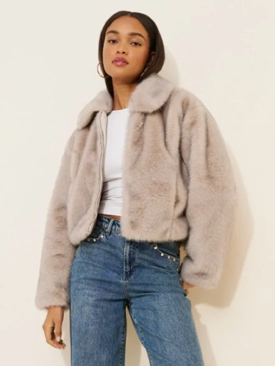 Anthropologie Rae Faux Fur Crop Jacket by Maeve - Picture 7 of 9